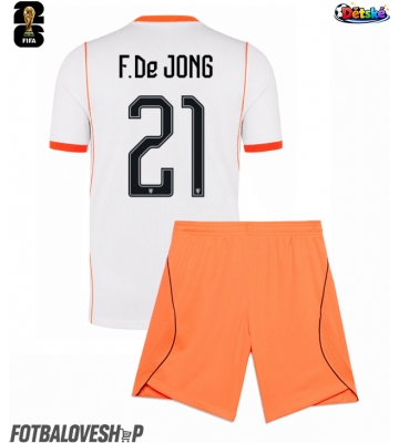 Nizozemsko Frenkie de Jong #21 Dětské Venkovní Dres MS 2026 Krátký Rukáv (+ trenýrky)